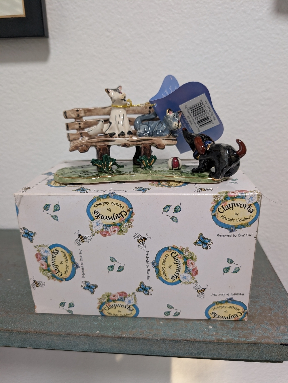 Blue Sky Clayworks Cats on Park Bench And Dog Heather Goldminc 2000 New in Box - Picture 8 of 11